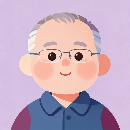 Portrait de Gaétan, un homme dans la cinquantaine, cheveux poivre et sel courts, lunettes à monture fine, en aplats pastel.