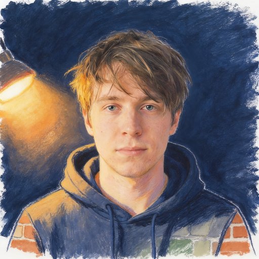 Portrait de Théo, un homme dans la vingtaine, cheveux blond foncé en broussaille, taches de rousseur, en gouache et crayon sur papier.